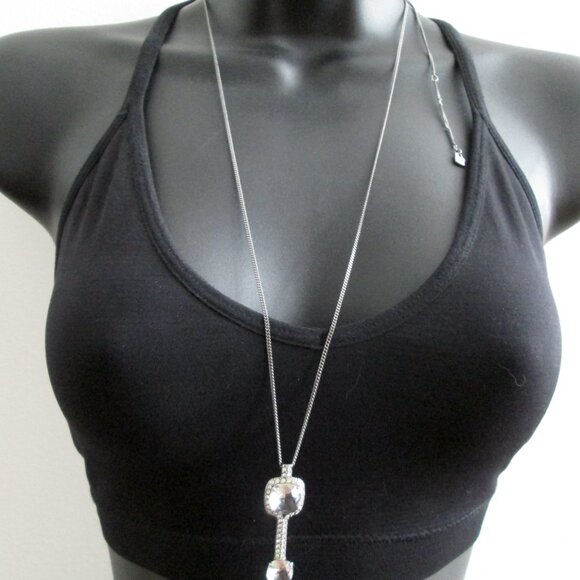 ✨🗝️ Swarovski Pendant Necklace Dk Silver Tone Sparkly Cushion Cut Stylized Key - Picture 11 of 11